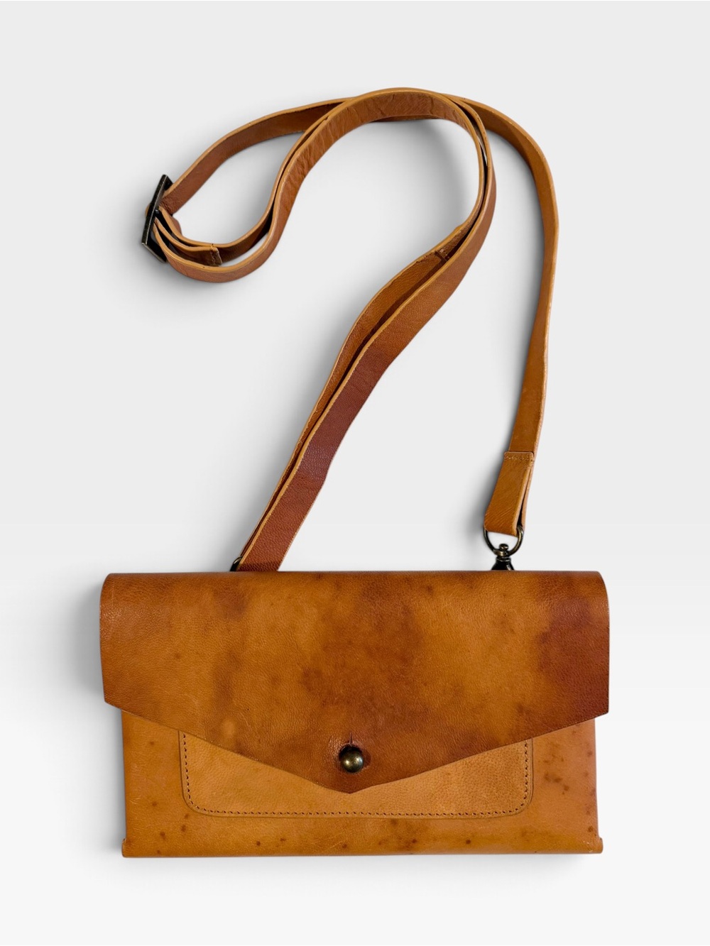 Noonday Collection Cognac Leather Convertible Belt Bag Crossbody Clutch